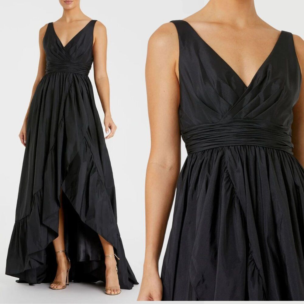 Mac Duggal‎ 67835 Size 2 Black Taffeta Hi-Low Ruffled Gown Long Maxi Dress